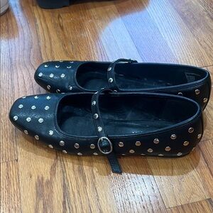 Studded Black Mary Jane Flats